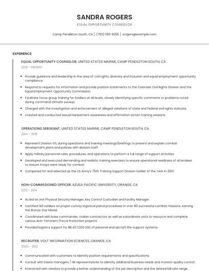 Equal Opportunity Counselor Resume