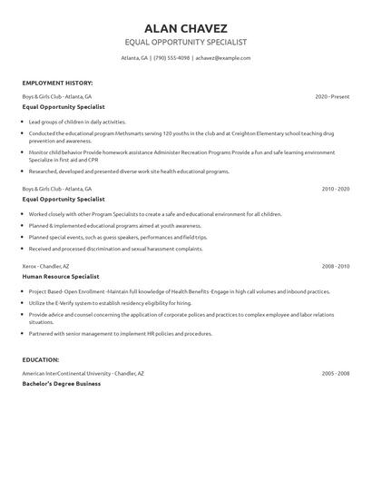 Equal Opportunity Specialist Resume