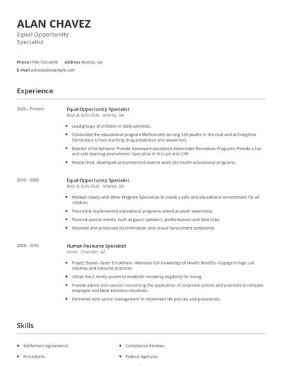 Equal Opportunity Specialist Resume