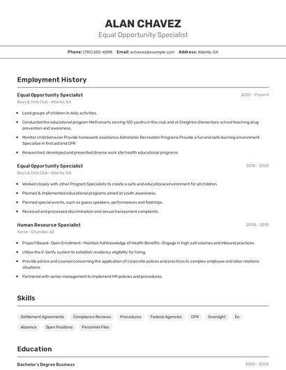 Equal Opportunity Specialist Resume