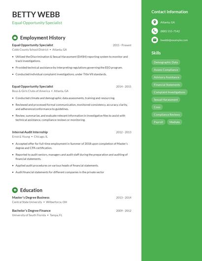 Equal Opportunity Specialist Resume
