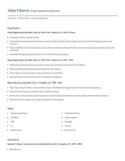 Equal Opportunity Specialist Resume