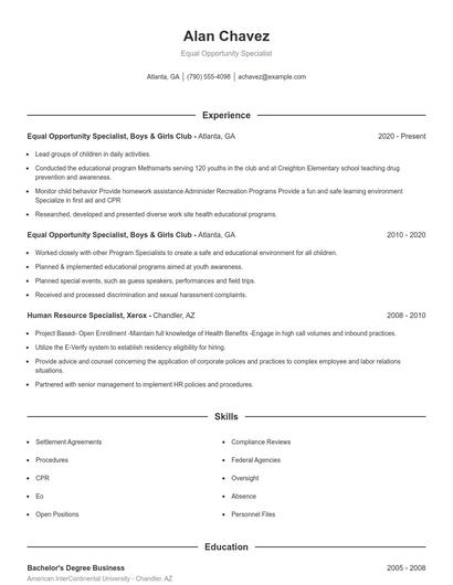 Equal Opportunity Specialist Resume