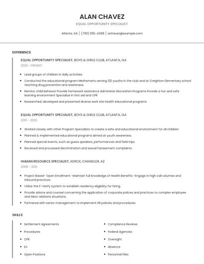 Equal Opportunity Specialist Resume