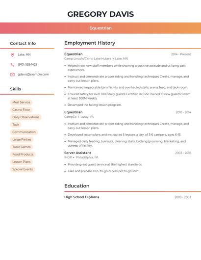 Equestrian Resume
