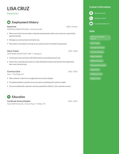 Equestrian Resume