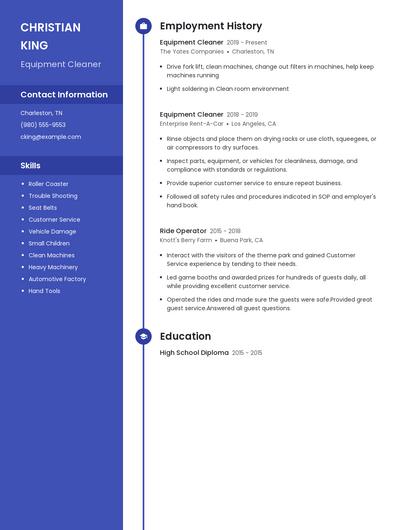 Equipment Cleaner Resume