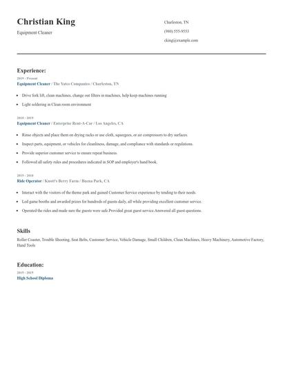 Equipment Cleaner Resume