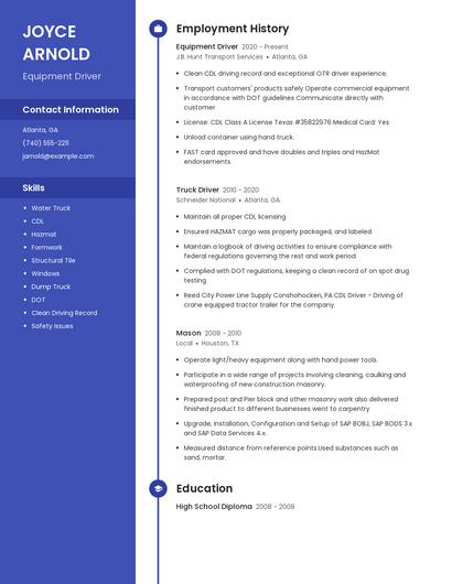 Equipment Driver Resume