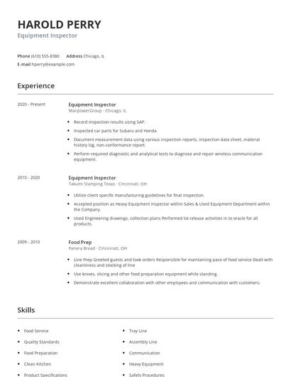 Equipment Inspector Resume