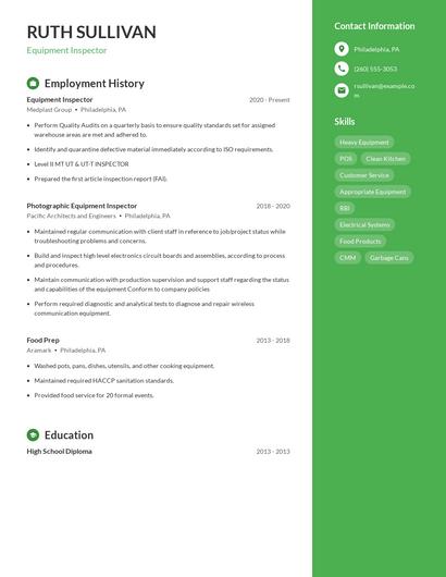 Equipment Inspector Resume
