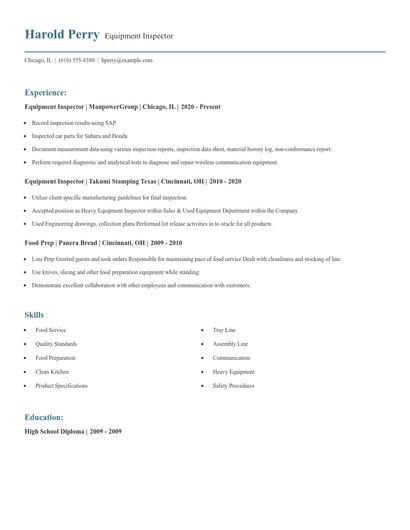 Equipment Inspector Resume