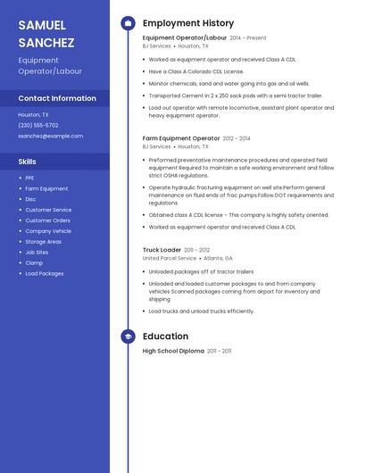 Equipment Operator/Labour Resume