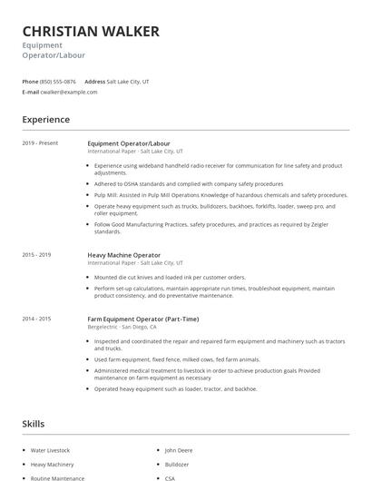 Equipment Operator/Labour Resume