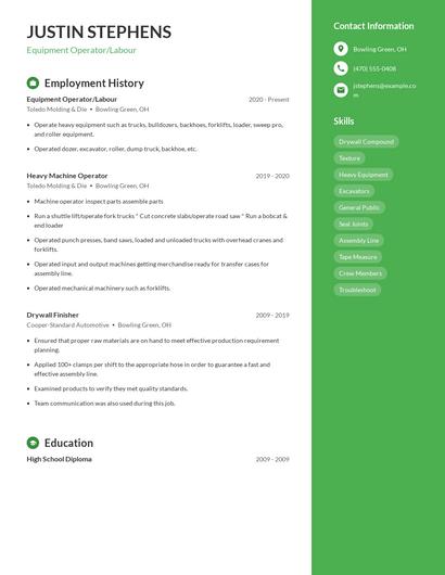 Equipment Operator/Labour Resume