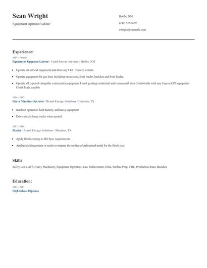 Equipment Operator/Labour Resume
