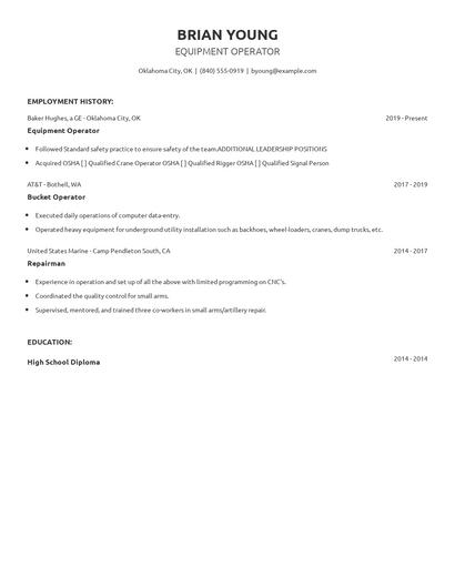 Equipment Operator Resume