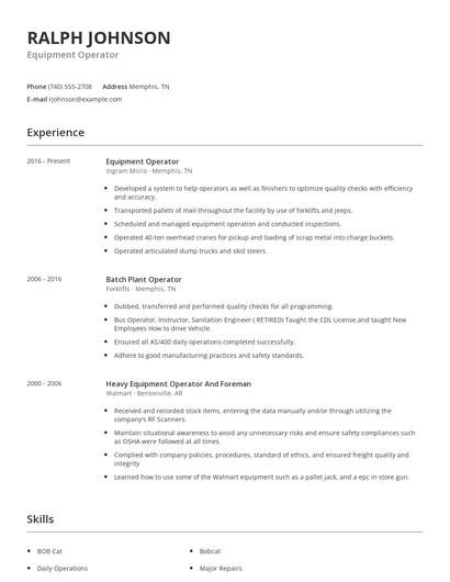 Equipment Operator Resume