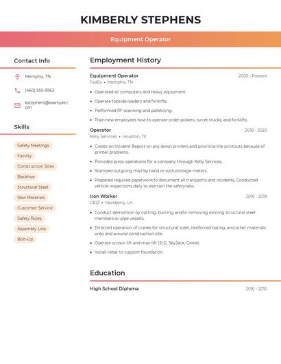 Equipment Operator Resume