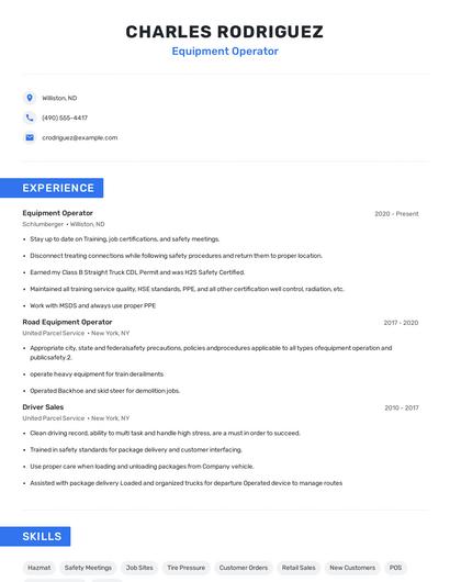 Equipment Operator Resume