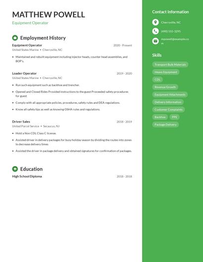 Equipment Operator Resume