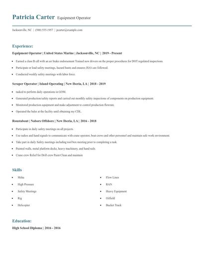 Equipment Operator Resume