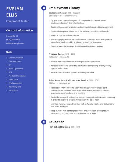 Equipment Tester Resume