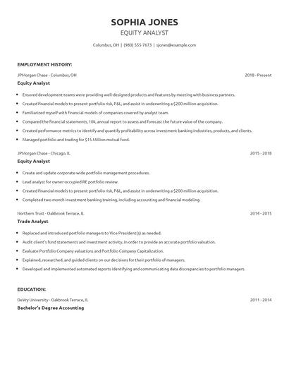 Equity Analyst Resume