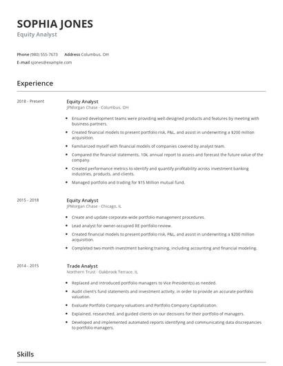 Equity Analyst Resume