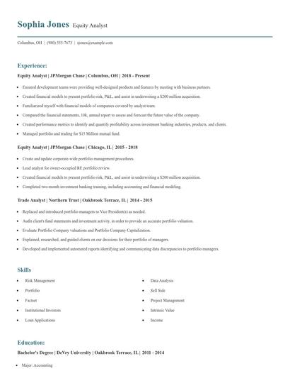 Equity Analyst Resume