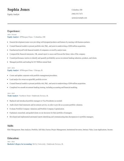 Equity Analyst Resume