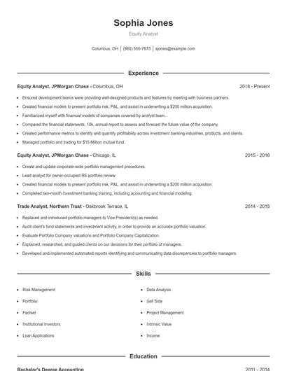 Equity Analyst Resume