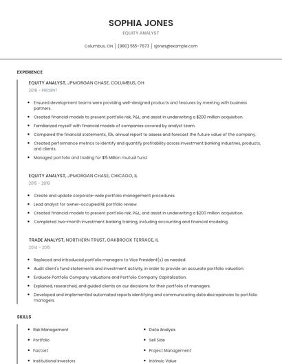 Equity Analyst Resume