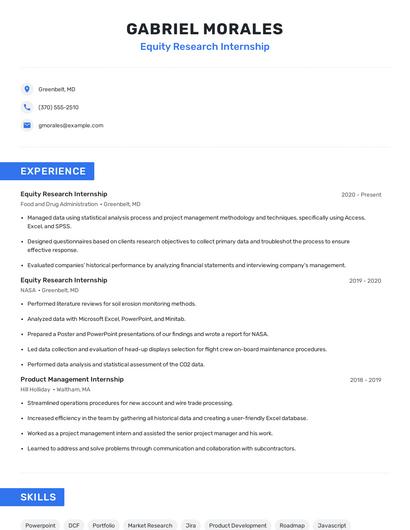 Equity Research Internship Resume