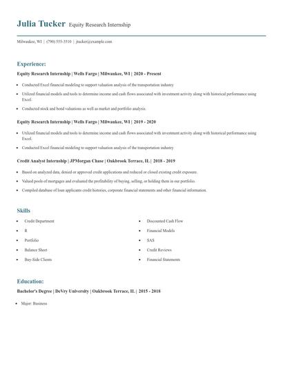 Equity Research Internship Resume