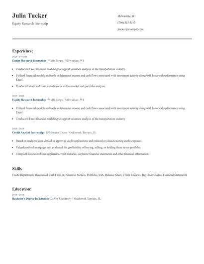 Equity Research Internship Resume
