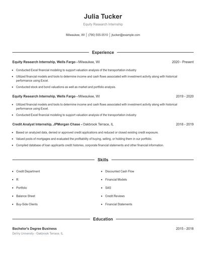 Equity Research Internship Resume