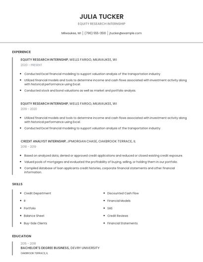 Equity Research Internship Resume