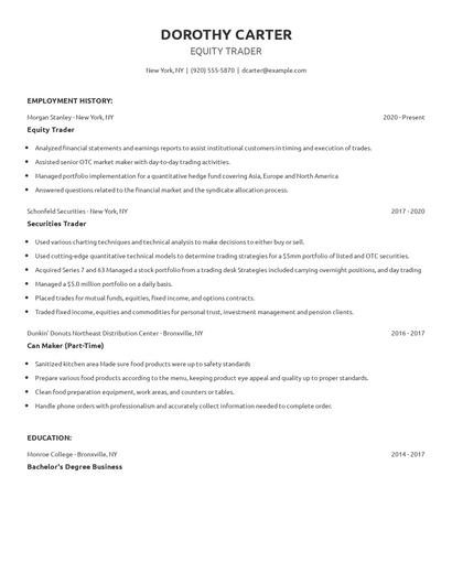 Equity Trader Resume