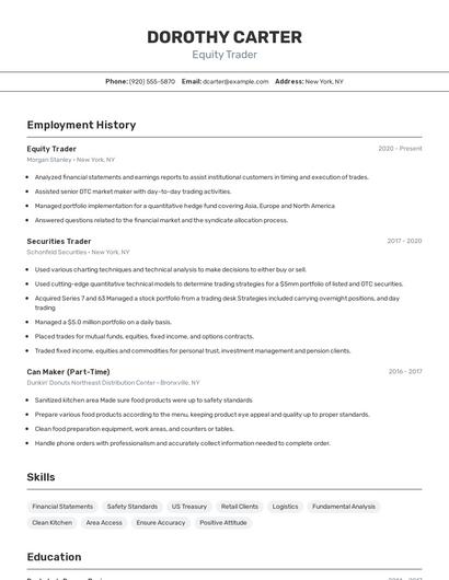 Equity Trader Resume