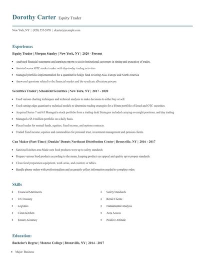 Equity Trader Resume
