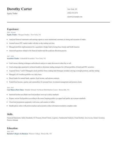 Equity Trader Resume