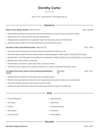 Equity Trader Resume
