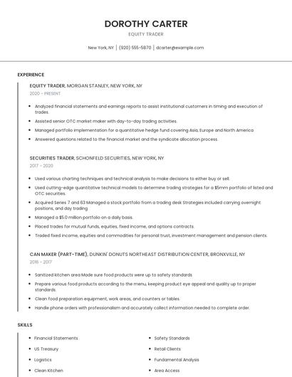 Equity Trader Resume