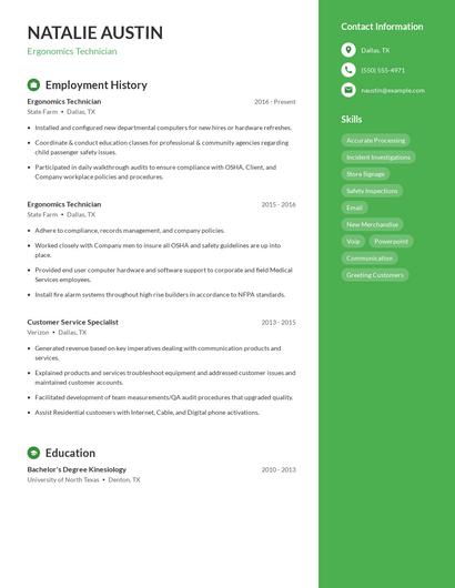 Ergonomics Technician Resume