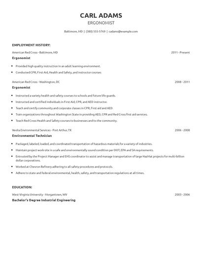 Ergonomist Resume