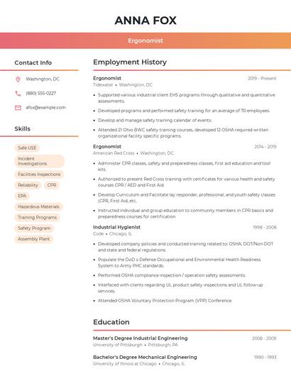 Ergonomist Resume