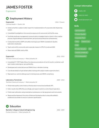 Ergonomist Resume