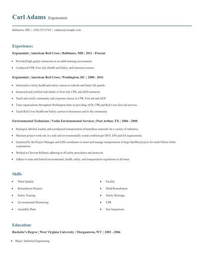 Ergonomist Resume