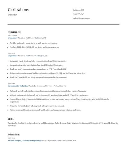 Ergonomist Resume